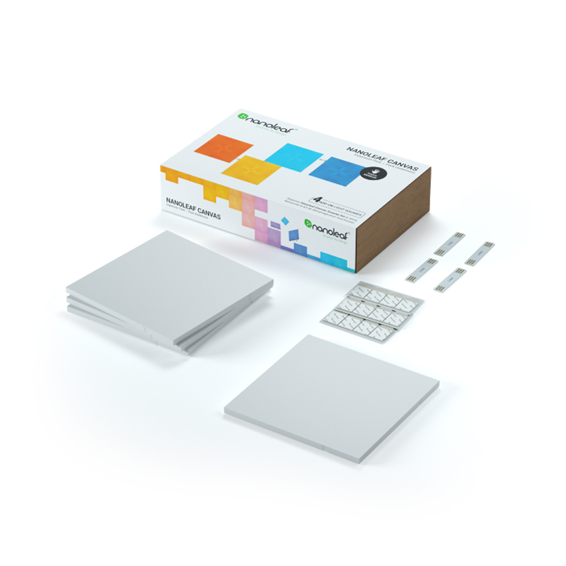 Nanoleaf Canvas color changing square smart modular light panels. 4 pack expansion. Similar to Philips Hue, Lifx. HomeKit, Google Assistant, Amazon Alexa, IFTTT.